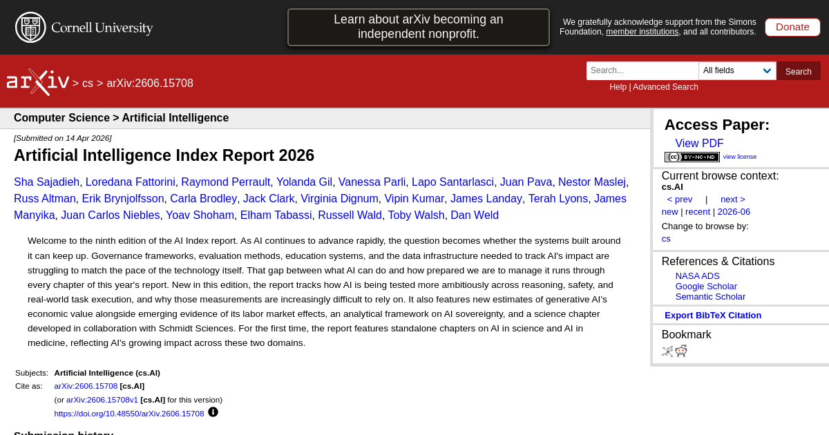 Artificial Intelligence Index Report 2026