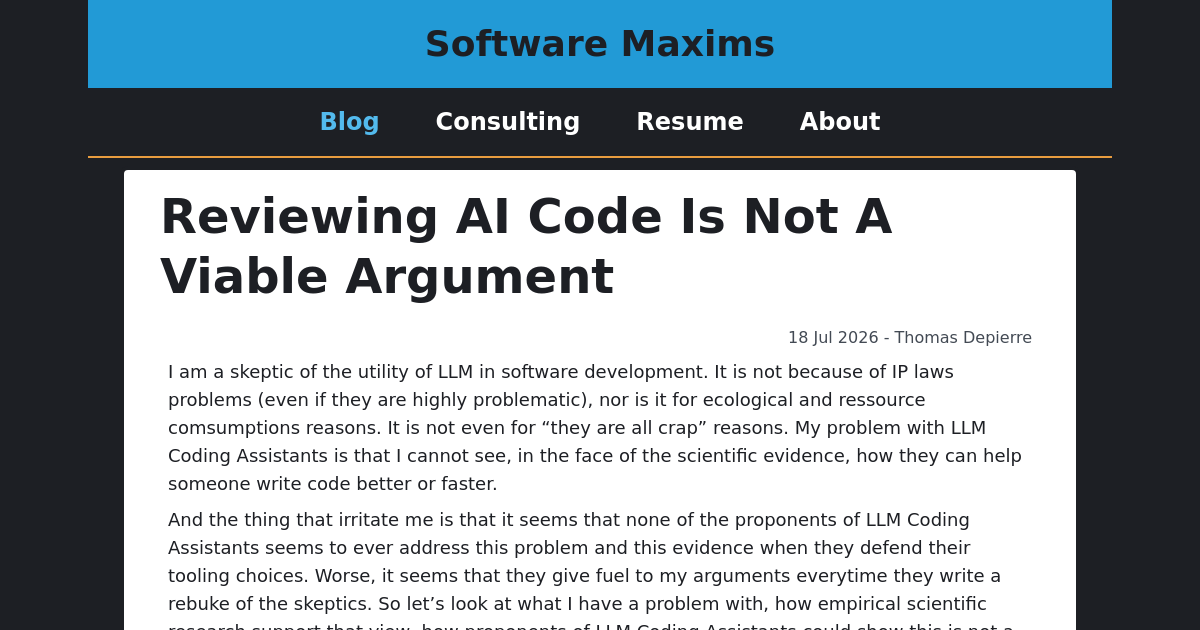Reviewing AI Code Is Not A Viable Argument (2025)
