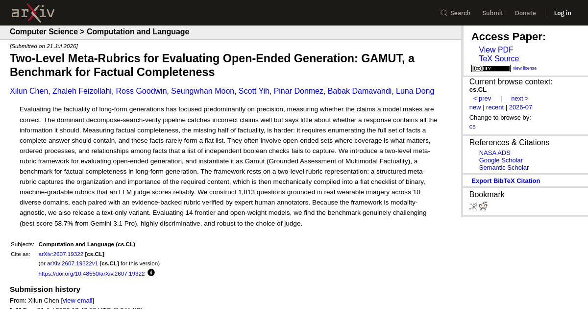 Two-Level Meta-Rubrics for Evaluating Open-Ended Generation: GAMUT, a Benchmark for Factual Completeness