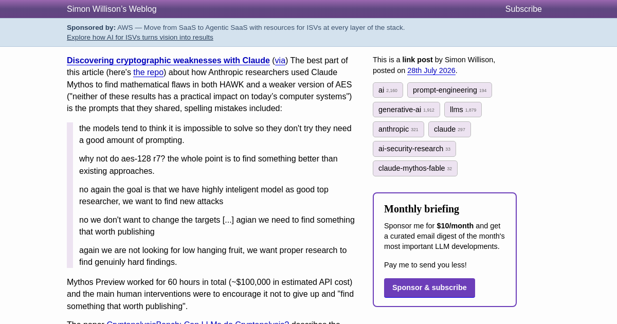 Discovering cryptographic weaknesses with Claude
