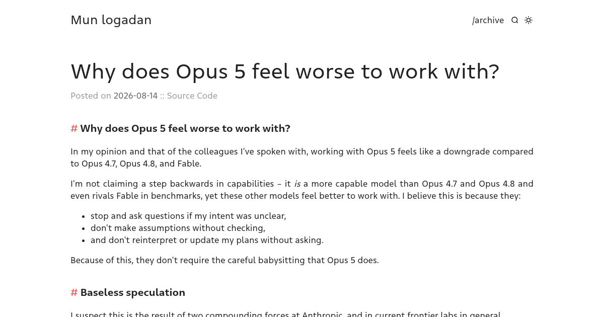Why does Opus 5 feel worse to work with?
