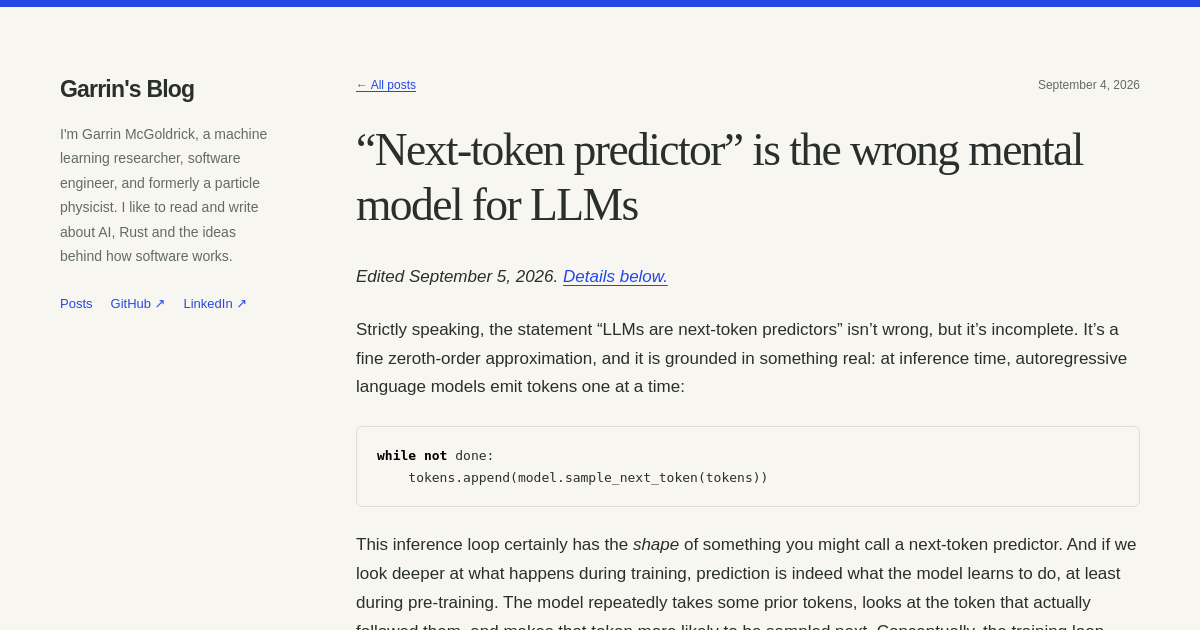 “Next-token predictor” is the wrong mental model for LLMs