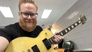 Mike Adams holds Steve Jones&rsquo; Sex Pistols Gibson Les Paul