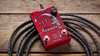 A Digitech HammerOn pitch shifter pedal on a wooden floor