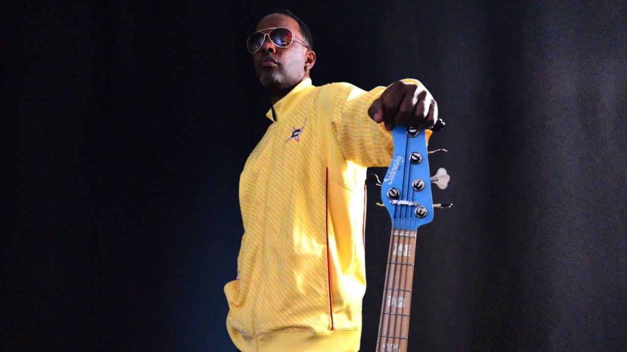 LaMarquis Jefferson with his Sadowsky Bass Guitar