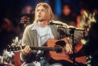 Kurt Cobain performs onstage with Nirvana at Sony Studios in New York City on November 18, 1993