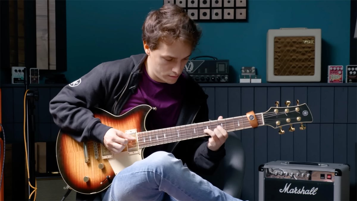 Matteo Mancuso playing a Yamaha Revstar in the Guitarist studio