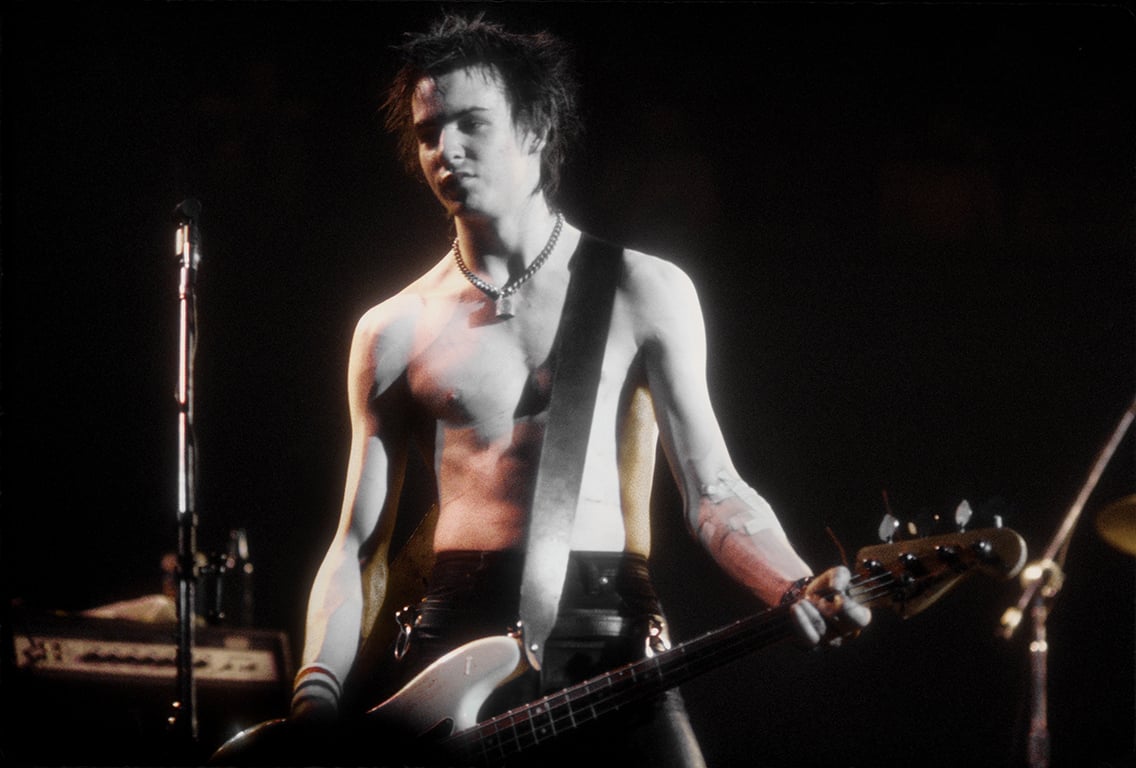Sid Vicious of the punk band 'The Sex Pistols' perform their last concert in Winterland on January 14, 1978 in San Francisco, California