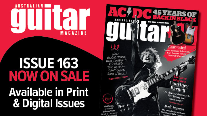 An image announcing the release of Australian Guitar issue #163, with Malcolm Young on the cover