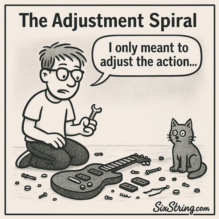 String Theory Cartoon #22: The Adjustment Spiral