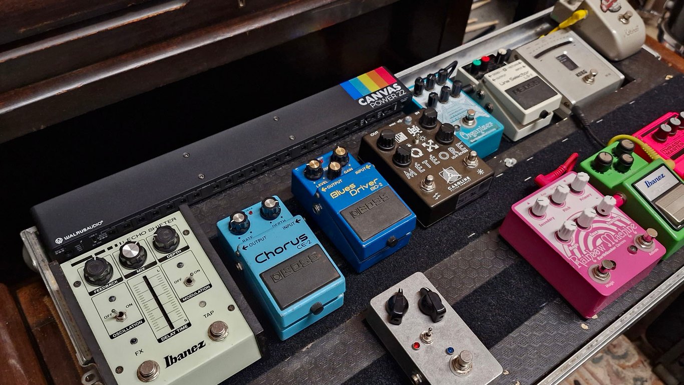 Various shots of the Walrus Audio Canvas power supply products being tested