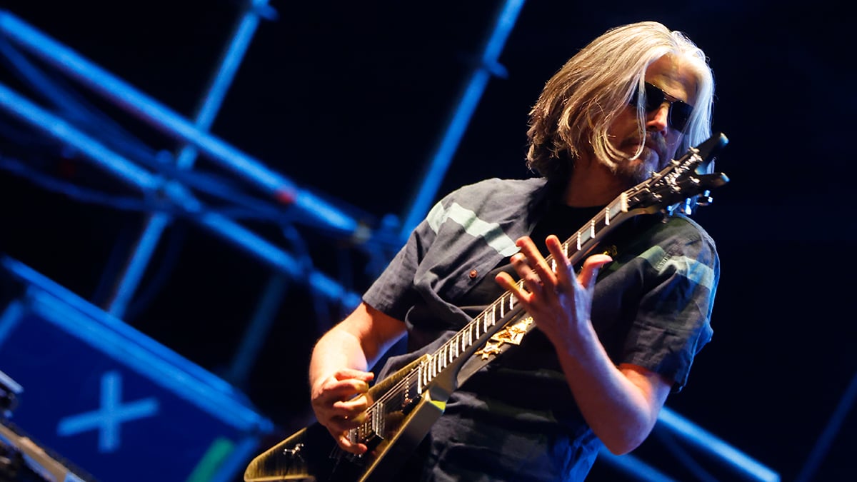 Adam Jones, of TOOL american Rock band, performs on the concert at Calle 2 on March 18, 2025 in Zapopan, Mexico