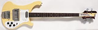 Studio still life of a 1991 Rickenbacker 4001CS Chris Squire Model bass guitar, photographed in the United Kingdom.