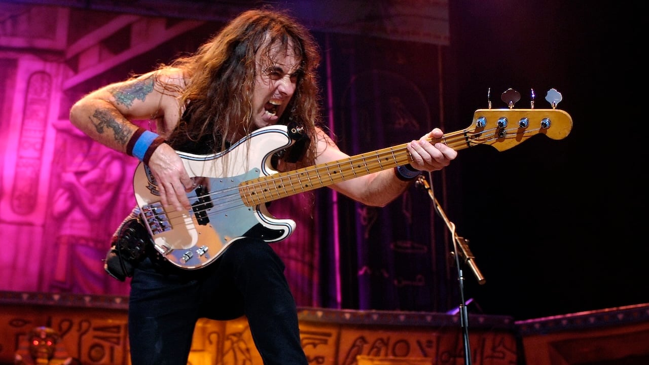 Steve Harris of Iron Maiden performs on stage at the Rod Laver Arena on 6th Feb 2008 in Melbourne, Australia. 