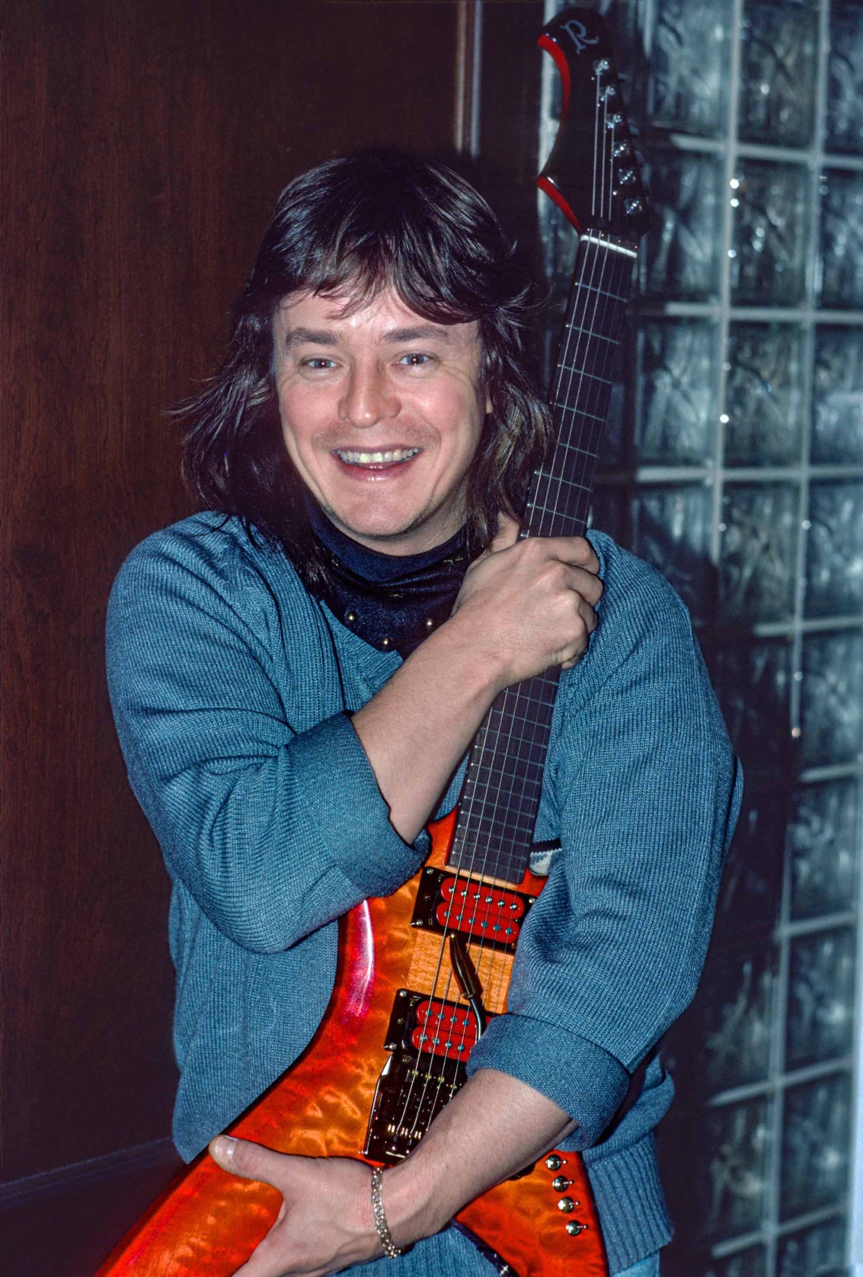 Rick Derringer poses with his B.C. Rich Stealth guitar at a photo shoot in New York City on December 14, 1983