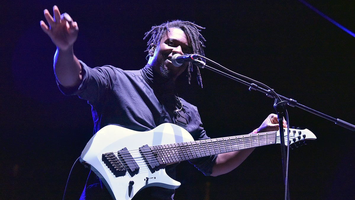 Tosin Abasi of Animals as Leaders performs during Swanfest at Heart Health Park on April 23, 2022 in Sacramento, California