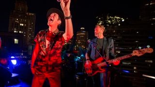 Etty Farrell, Peter DiStefano, Perry Farrell and Martyn LeNoble of Porno for Pyros at Perry Farrell's Second Annual Founders' Party perform on the rooftop of the Pendry Chicago on July 29, 2022 in Chicago, Illinois