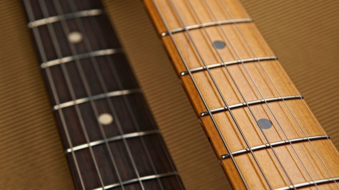 Rosewood and maple fretboards side by side