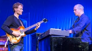 Chris Wood and John Medeski of Medeski Martin & Wood perform at the Cheltenham Jazz Festival on May 3, 2015 in Cheltenham, United Kingdom