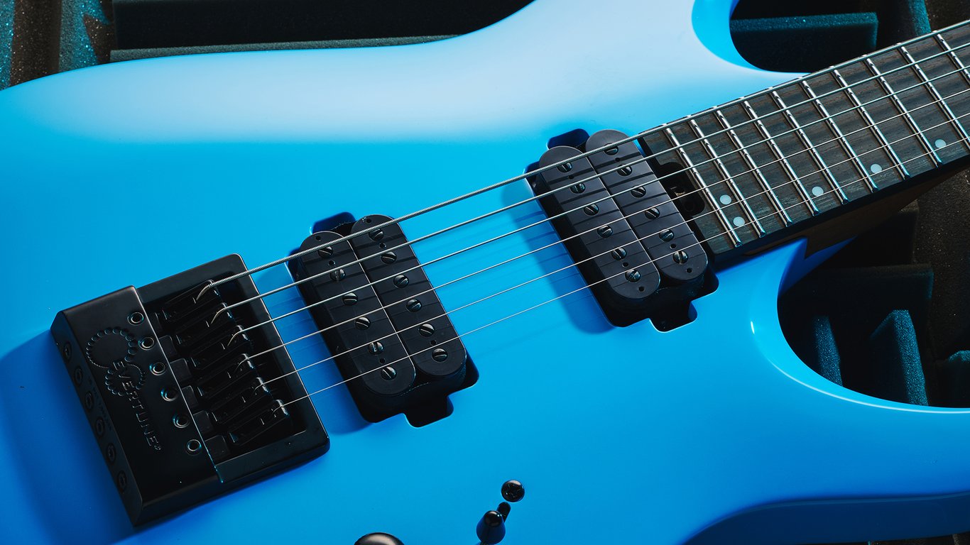 The Jackson humbuckers and EverTune bridge on the Jackson Pro Plus Series Signature Misha Mansoor Juggernaut ET6