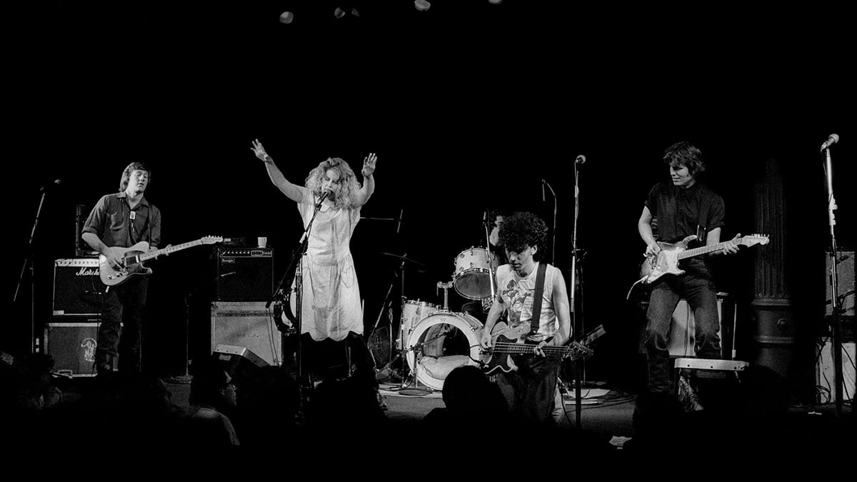 Lone Justice (L-R: Ryan Hedgecock, Maria McKee, Marvin Etzioni and Tony Gilkyson) perform on September 18, 1985 at The Ritz in New York, New York