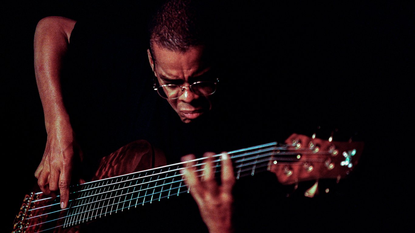 Jazz bassist Anthony Jackson plays a six-string bass at North Sea Jazz festival, The Hague, Netherlands, 10th July 1998.