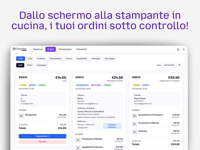 Dashboard gestionale ordini delivery e asporto
