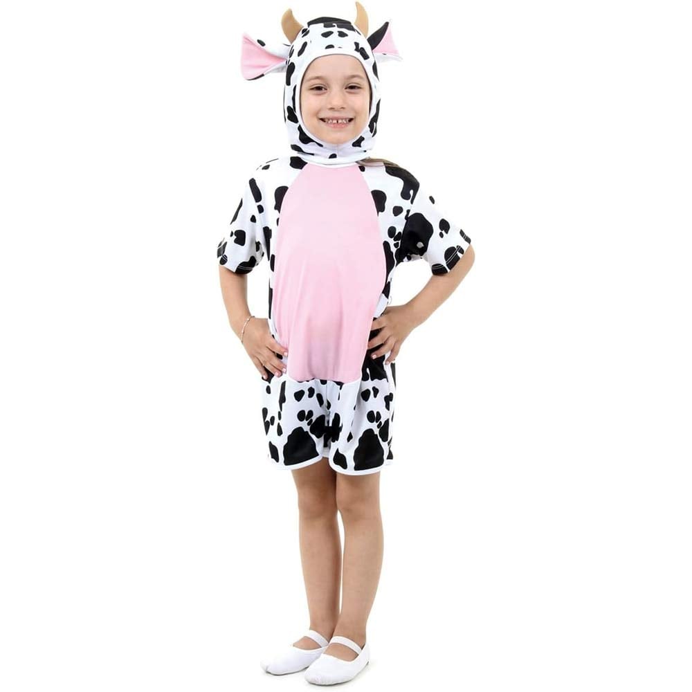fantasia de vaca infantil, modelo curto, visto de frente