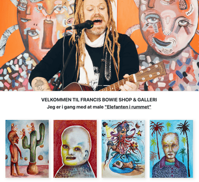 Francis Bowie billedkunst webshop - Eksempel på webshop for kunstner bygget med SHUP