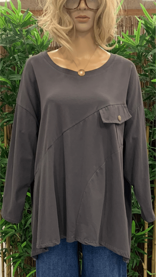 Fanny basic cotton blouse. Grey. Onesize str. 38-48.