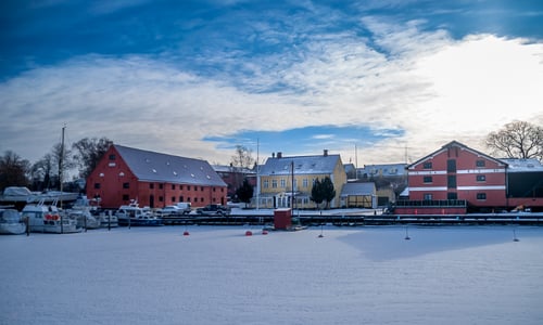 Vinter over Præstø havn hav en meget kold vinterdag fra klee-fotokunst.dk