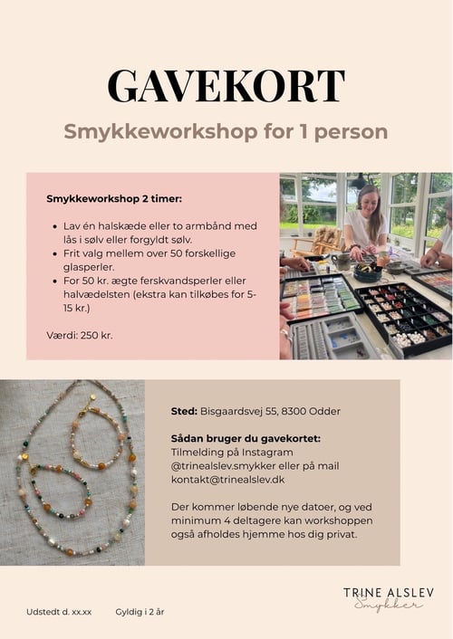 Gavekort til smykkeworkshop  fra Trine Alslev - Smykker
