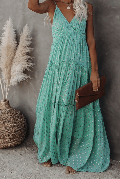 Blomster ruffle maxi kjole str M fra Boutique Oasen