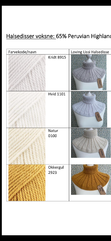 Farvekort til halsedisser og huer (voksen)  fra Kruusedulle-Strik