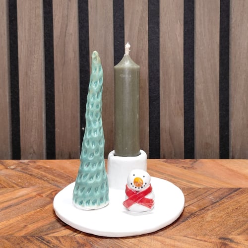 Snemand lysestage fra Almakeramik