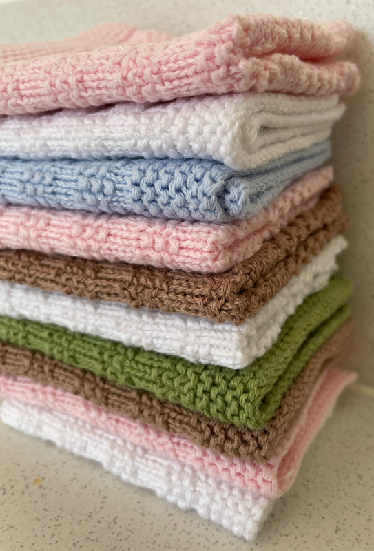 Færdigstrik: Gæstehåndklæder i portugisisk bomuld m. perlestrik (forskellige str. og farver) - billede 1