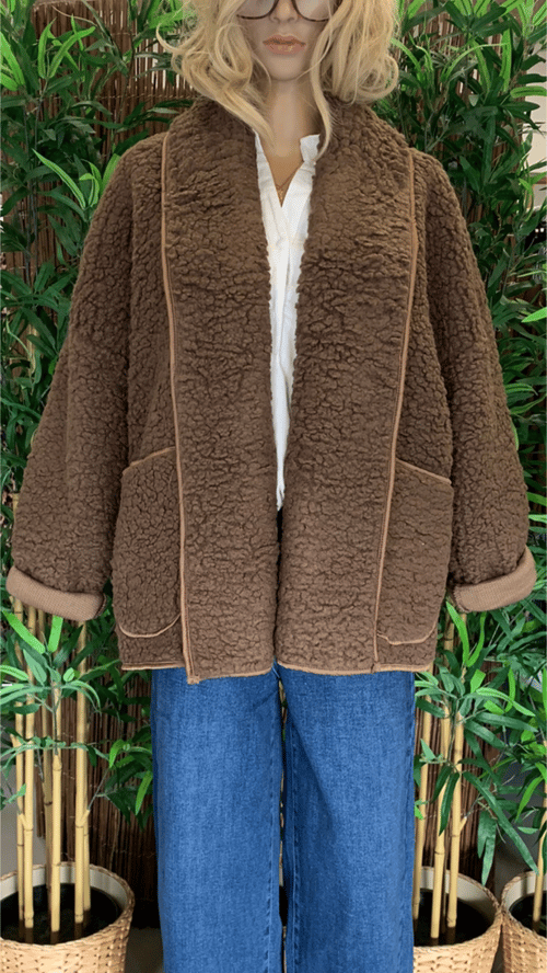 Stockholm varmset cardigan jakke, Chocolate brown. Onesize str 36-46. fra KJOLEUNIVERSET.DK