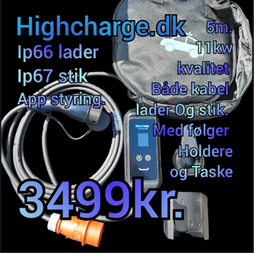  Elbil lader med app ip66 og ip 67 stik. Type 2 med ac 30ma DC 6ma  fra HighCharge ApS