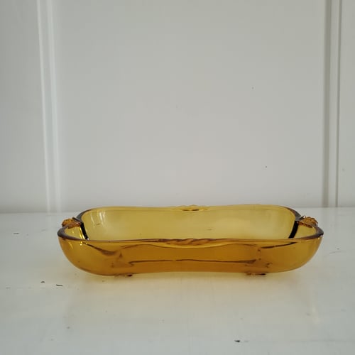 Glasskål med fødder i ravfarvet presset glas