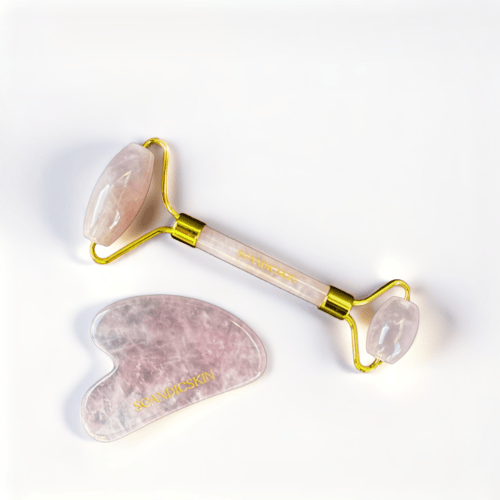 Rose Quartz Jade - Gua Sha & Skin Roller Sæt fra Linkup ApS