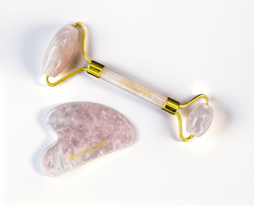 Rose Quartz Jade - Gua Sha & Skin Roller Sæt fra Linkup ApS