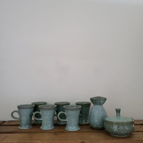 Keramik vintage kaffesæt i aquagrøn – Magnus Heglund, Öland