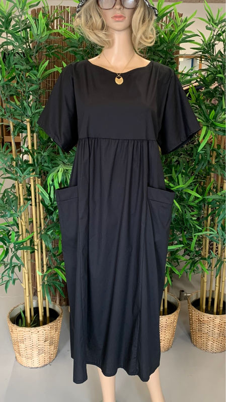 Ida cotton dress, Black , Onesize 36-44. fra KJOLEUNIVERSET.DK