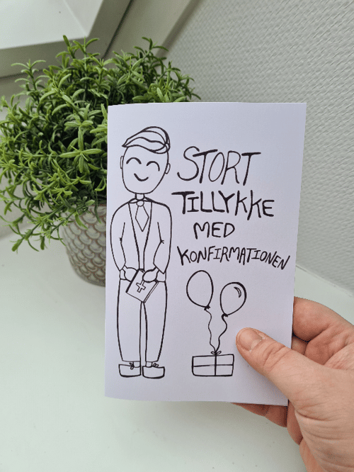 Kort: stort tillykke med konfirmation M fra Farvefidusen