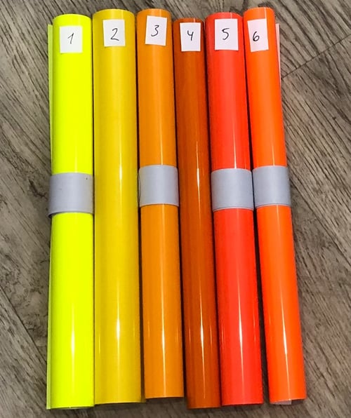 Orange/Gul strygevinyl fra Misshusted 