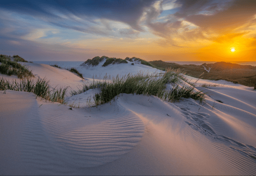 Klitterne i Gammel Skagen lige før solnedgang en smuk sommeraften fra klee-fotokunst.dk