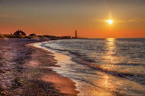 Solopgang over Skagen fyr og Sønderstrand fra klee-fotokunst.dk