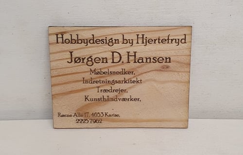 Visitkort i træ. Genbestilling fra Hobbydesign by Hjertefryd