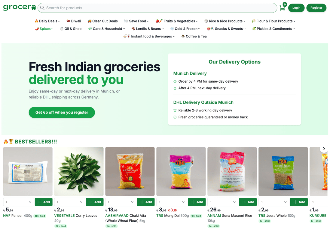 Grocera's product selection