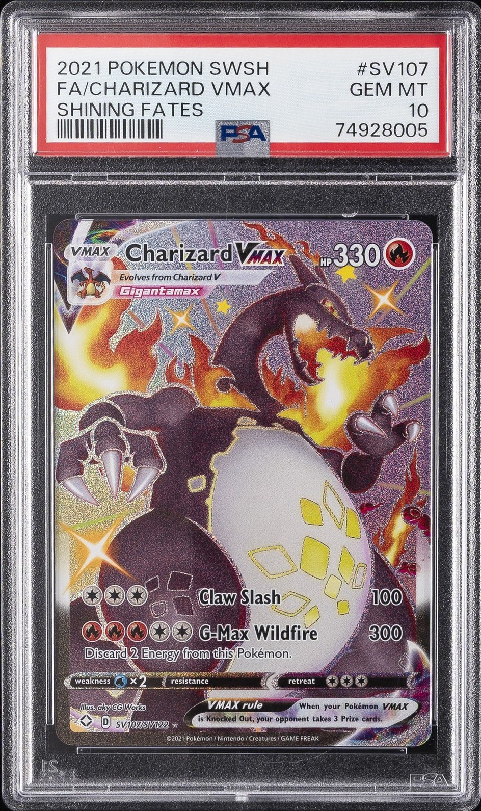 2021 POKEMON SWORD & SHIELD SHINING FATES #SV107 FULL ART/CHARIZARD VMAX PSA 10